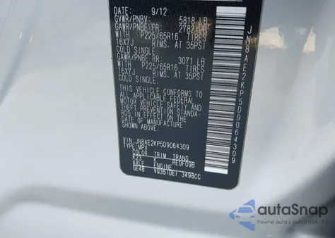 2013 Nissan Quest Sv from USA, damaged, VIN JN8AE2KP5D9064309